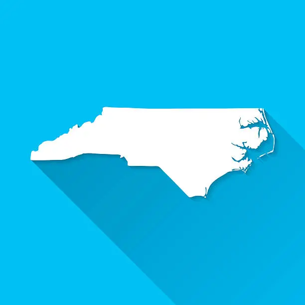 Vector illustration of North Carolina Map on Blue Background, Long Shadow, Flat Design