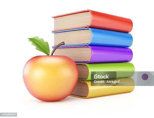Stapel Von Büchern Und Apple Stockfoto und mehr Bilder von Apfel - Apfel, Bibliothek, Bildung