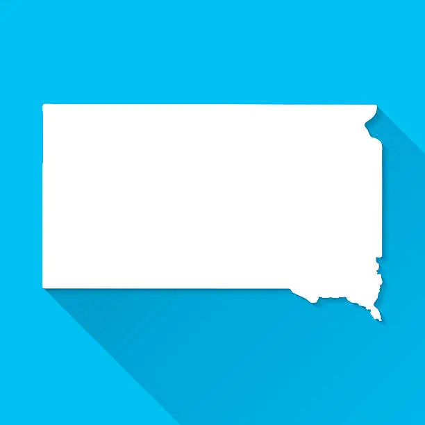 Vector illustration of South Dakota Map on Blue Background, Long Shadow, Flat Design