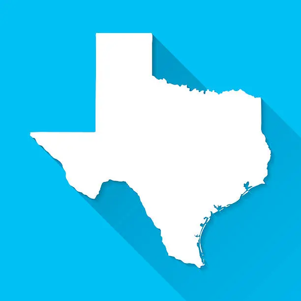 Vector illustration of Texas Map on Blue Background, Long Shadow, Flat Design