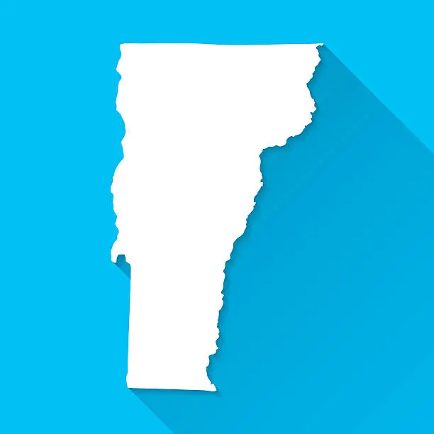 Vector illustration of Vermont Map on Blue Background, Long Shadow, Flat Design