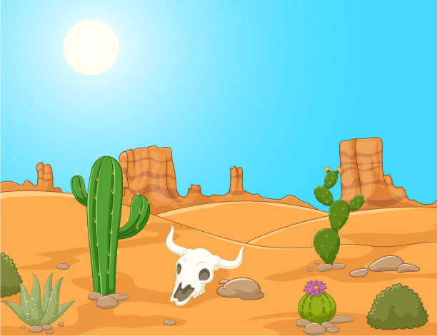Cartoon desert landscape, wild west illustration Vector illustration of Cartoon desert landscape, wild west illustration barren cow stock illustrations