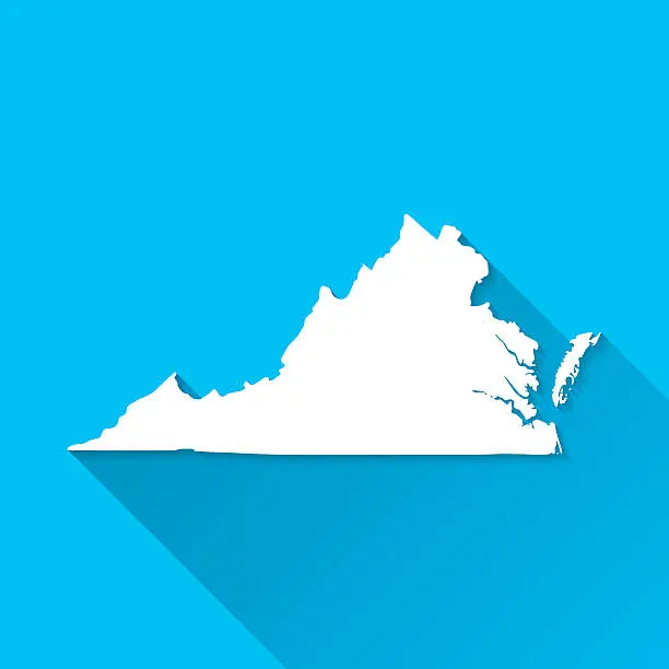 Vector illustration of Virginia Map on Blue Background, Long Shadow, Flat Design