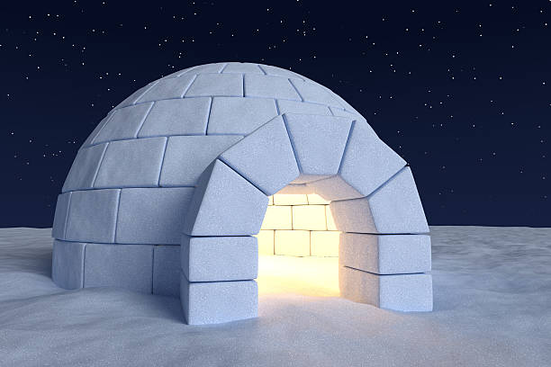 istock Igloo icehouse with warm light inside under sky with stars 491695180
