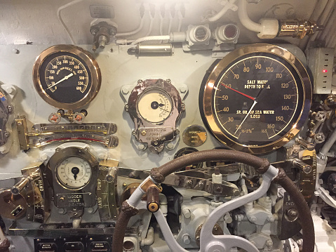 Instrument panel of vintage submarine