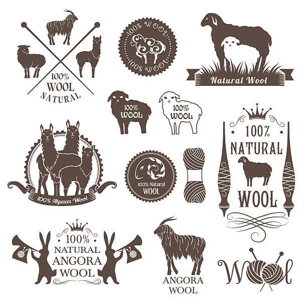 wełna etykiety i elementy projektu. - angora wool stock illustrations