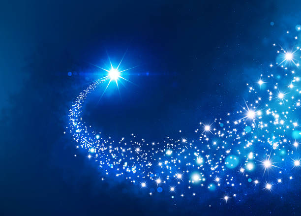 Festive lucky star background Shooting star making its way through a shiny blue background north star stock pictures, royalty-free photos & images