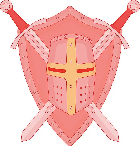 Vector illustration of Two crossed swords shield and helmet heraldry emblem