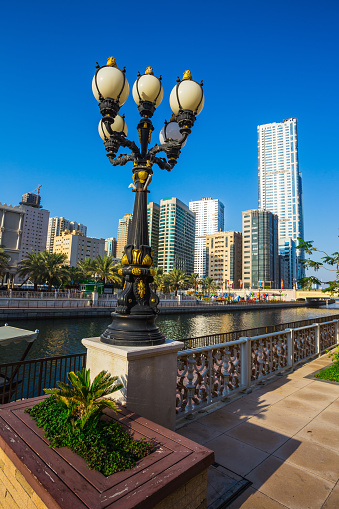 SHARJAH, UAE - OCTOBER 28: Sharjah - third largest and most populous city in United Arab Emirates, on October 28, 2013.  It is the most industrialized emirate in UAE.