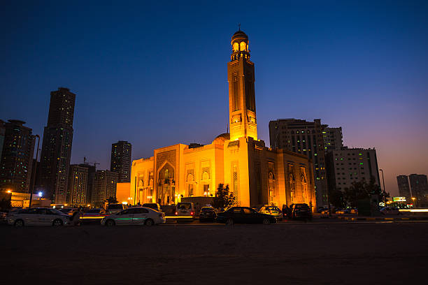 istock Al Noor Mosque in Sharjah at night 491702816