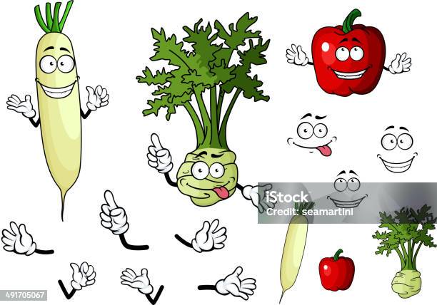Turnip Radish And Pepper Vegetables Stock Illustration - Download Image Now - Cartoon, Characters, Cheerful