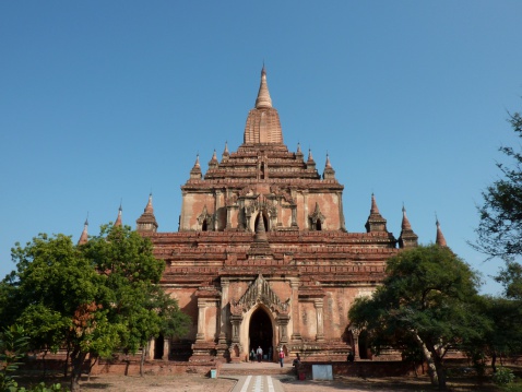 Bagan, Myanmar - December 23, 2013: tourists sightseeing Sulamani Temple, one of the most interesting and visited temples in Bagan