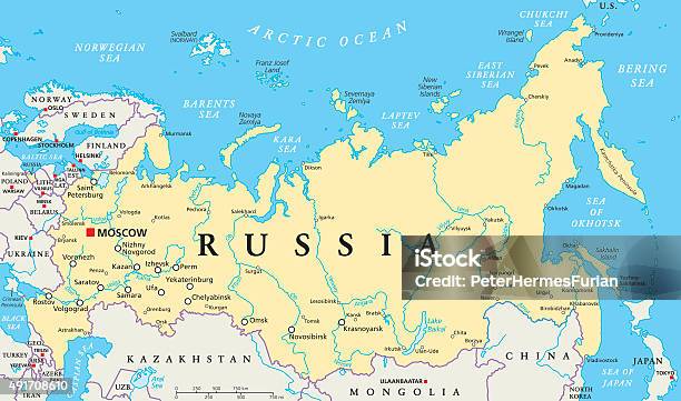 Russia Political Map Stock Illustration - Download Image Now - Map, Russia, Former Soviet Union