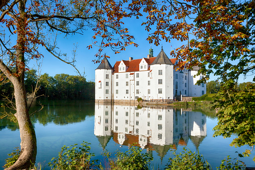 Glücksburg, Germany - September 26th, 2015: 16th century renaissance castle at Glücksburg, seat of the House of Schleswig-Holstein-Sonderburg-Glücksburg, formerly also used by the Danish kings.