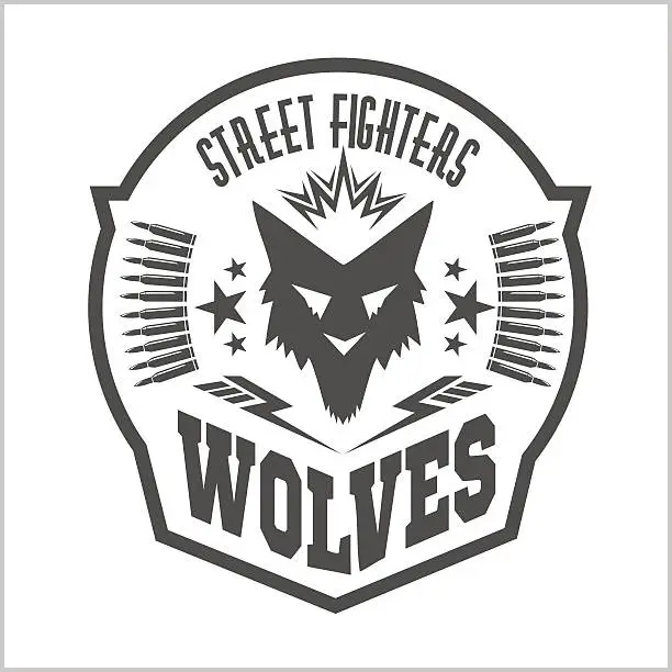 Vector illustration of Street fight club with wolf and inscriptions