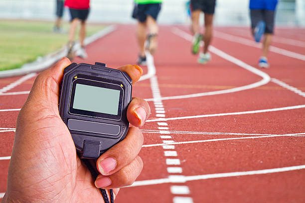 istock Cropped image of  runner on competitive running 491726503