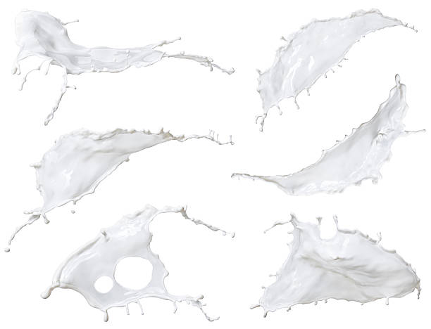 branco leite misturado splash isolado no fundo branco - flying milk - fotografias e filmes do acervo