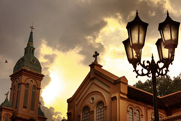 Hochiminh City, Vietnam - September 26, 2015:sunset on old cathedral at HoChiMinh City, Vietnam