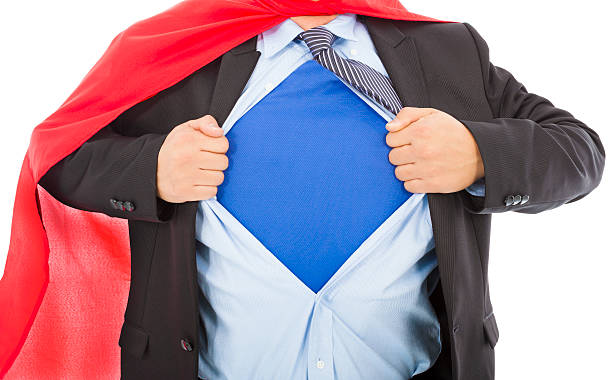 istock Businessman pulling his t-shirt open on a  white 491727847