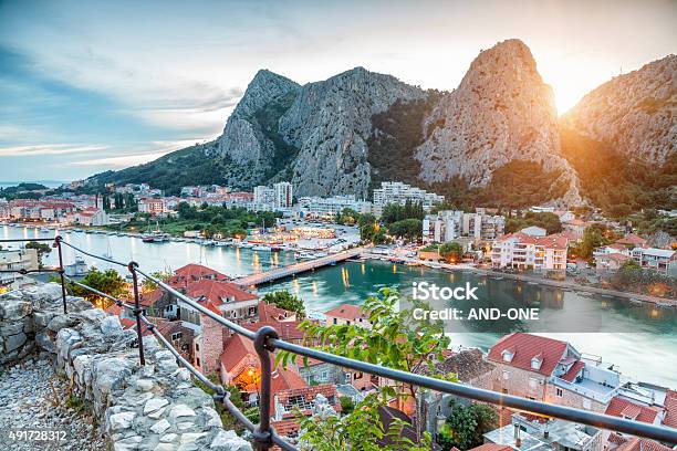 Old Coastal Town Omis In Croatia At Night Stock Photo - Download Image Now - Croatia, River, 2015