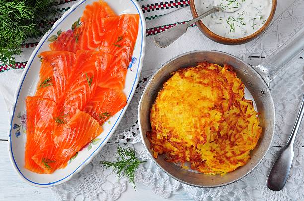 istock potato pancakes with sour cream and smoked salmon 491729150