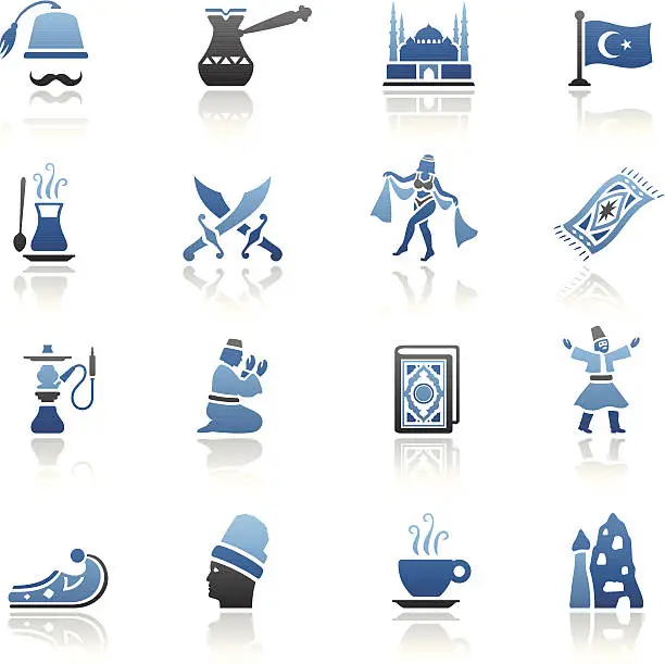 Vector illustration of Blue Turkish Icon Set