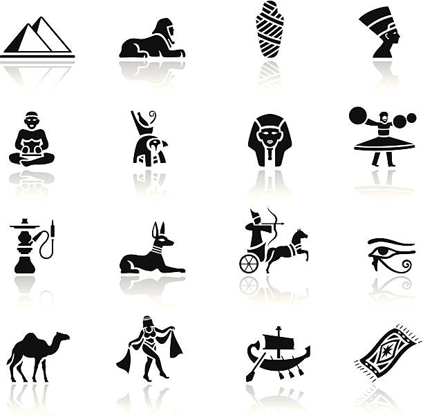 illustrations, cliparts, dessins animés et icônes de ensemble d'icônes d'égypte - egyptian culture hieroglyphics human eye symbol