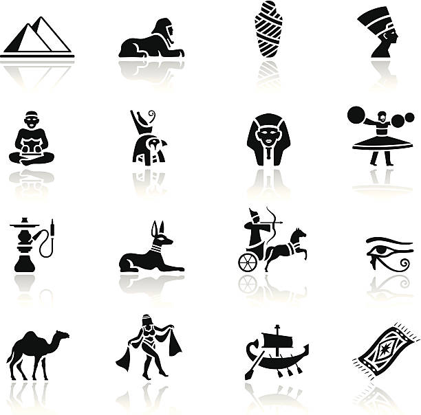 egyptian zestaw ikon - hieroglyphics egypt egyptian culture nefertiti stock illustrations