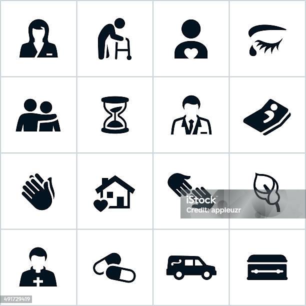 Black Hospice Care Icons Stock Illustration - Download Image Now - Icon Symbol, Death, Senior Adult