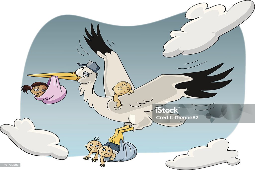 Stork Bringing Babies The stork is bringing babies to their excited parents! Animal stock vector