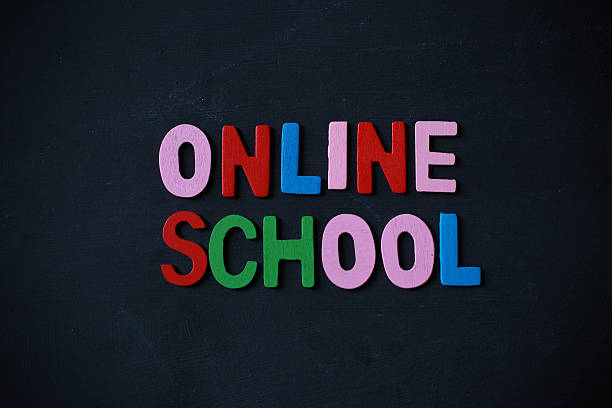istock Retro styled words written online school with colorful alphabets 491731508