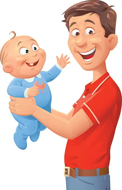 Vector illustration of Young Father With Baby