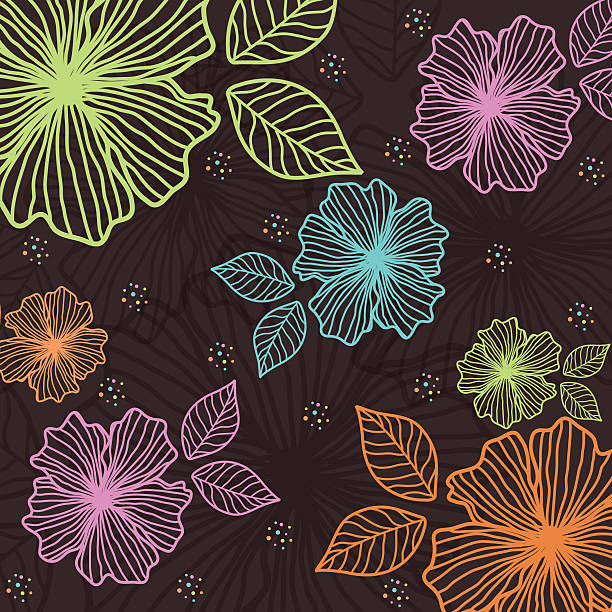 illustrations, cliparts, dessins animés et icônes de fond de fleurs colorées foncé - floral pattern vector illustration and painting computer graphic