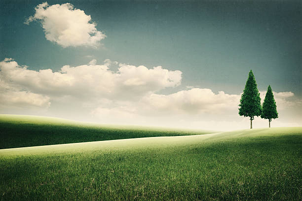 istock Grungy retro post card with green hills 491731844