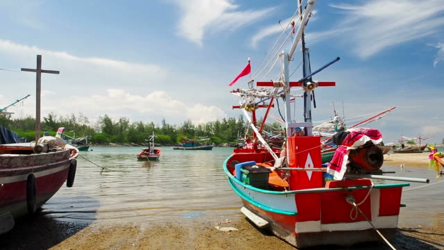 Asian fishing boats moored