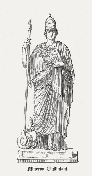 ilustrações de stock, clip art, desenhos animados e ícones de atena giustiniani (ou giustiniani minerva), publicado em 1878 - engraving minerva engraved image roman mythology