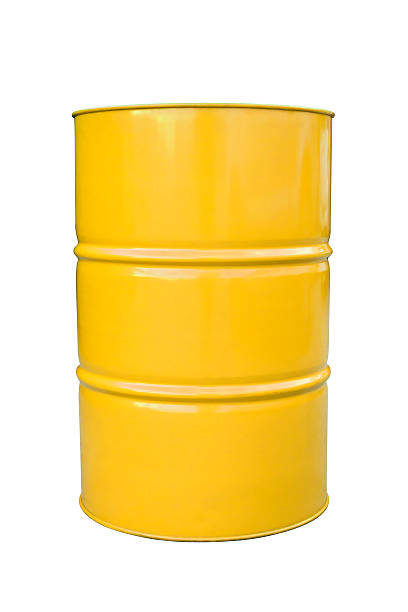 istock Yellow metal barrel isolated on white. 491749204