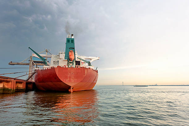 грузовой корабль в гавани судна на рассвете, входящие storm - harbor editorial industrial ship container ship стоковые фото и изображения