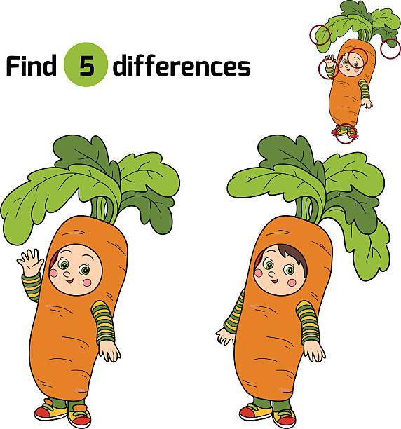 illustrazioni stock, clip art, cartoni animati e icone di tendenza di trovare le differenze per i bambini: halloween caratteri (carota - baby carrot illustrations