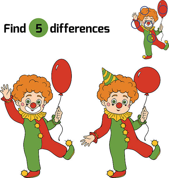 illustrations, cliparts, dessins animés et icônes de trouver des différences pour les enfants: halloween caractères (clown - class clown