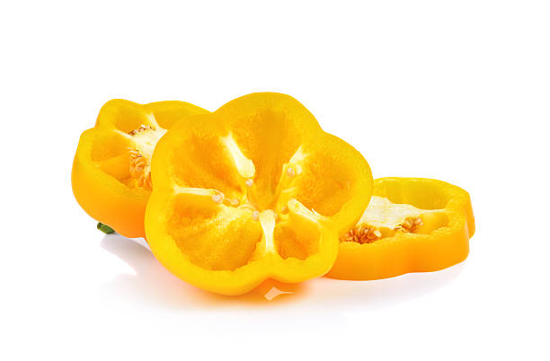 istock Yellow Bell pepper sliced  isolated on white background 491751478