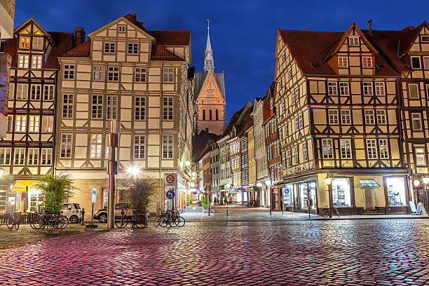Half-timbered buildings of old town in Hannover View from Holzmarkt square on half-timbered buildings of old town in Hannover, Germany hanover germany stock pictures, royalty-free photos & images