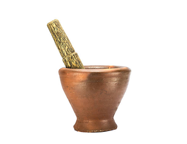 mortar and pestle in isolate mortar and pestle in isolate (cooking equipment of Thailand) seramic stock pictures, royalty-free photos & images