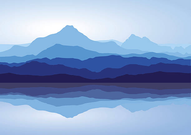 blue mountains w pobliżu jeziora - silhouette  obrazy stock illustrations