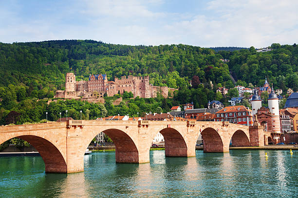 Alte Brucke, castle, Neckar river in Heidelberg stock photo