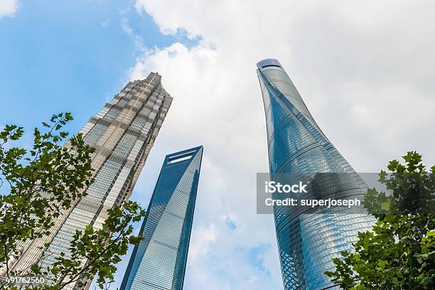 Landmark Tower In Shanghai Stock Photo - Download Image Now - 2015, Aerial View, Angle