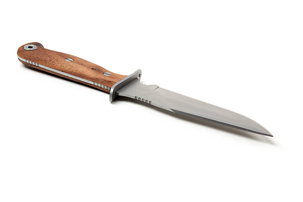 istock hunting knife with wooden handle, isolated 491767514