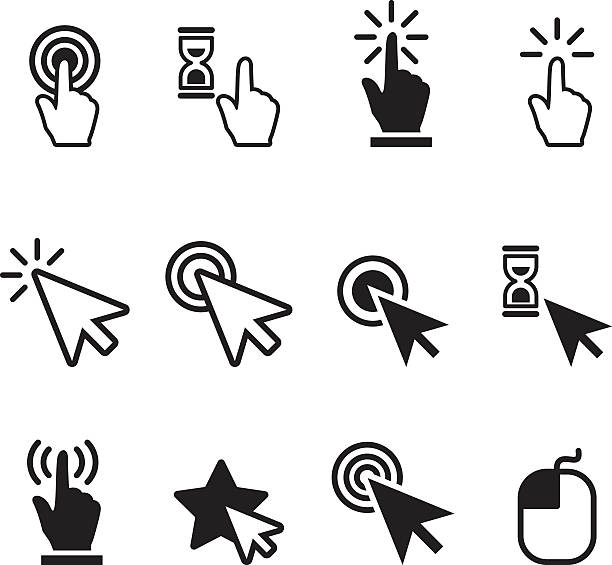 illustrations, cliparts, dessins animés et icônes de cliquez sur l'icône set - interface icons push button square shape badge