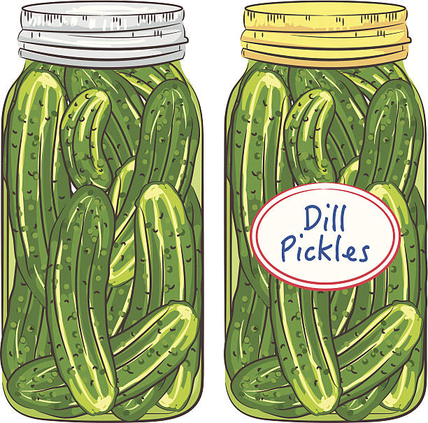 krüge von dill eingelegtem gemüse - pickled stock-grafiken, -clipart, -cartoons und -symbole