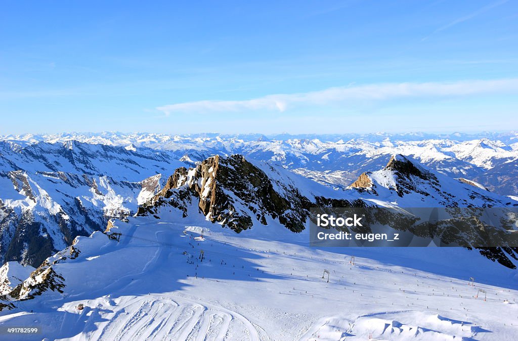 The Glacier – Freedom at 3,000 Metres, Skiing Resort. Glacier skiing in winter. Aerial View Stock Photo